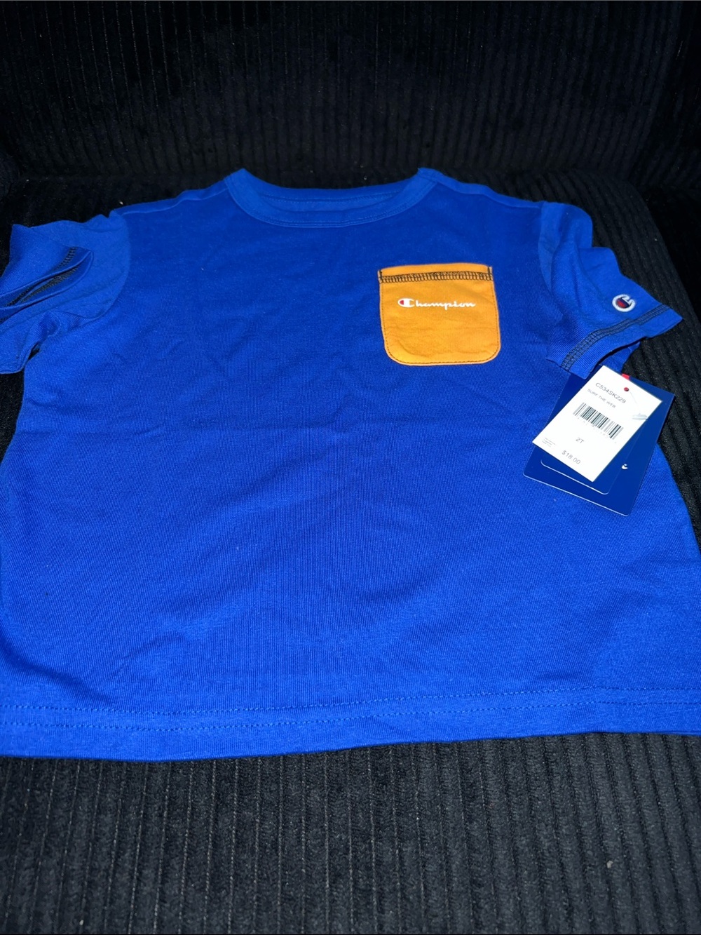 Boys Champion Kids Royal Blue Short Sleeve Tee with Orange Chest Pocket